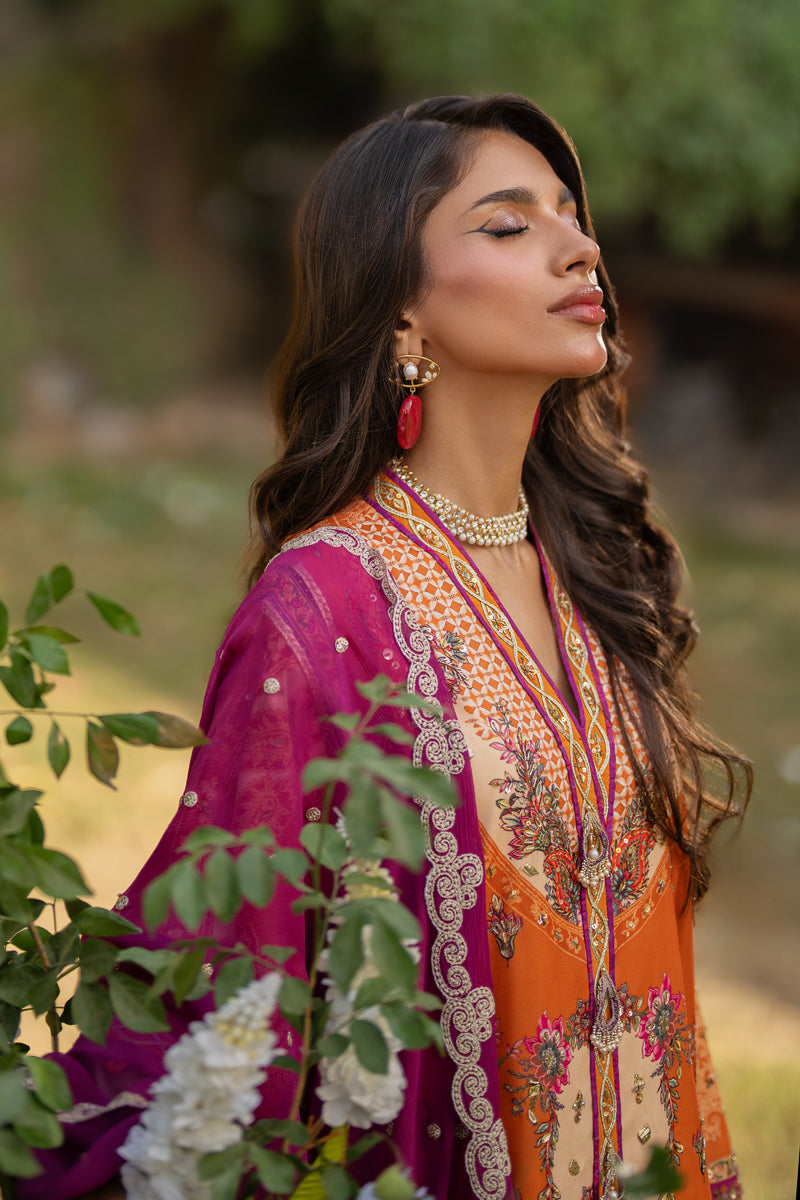 Qalamkar | Luxe Silk | UA-03 ALMA M Orange Silk