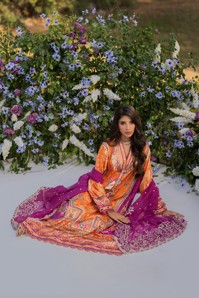 Qalamkar | Luxe Silk | UA-03 ALMA L Orange Silk