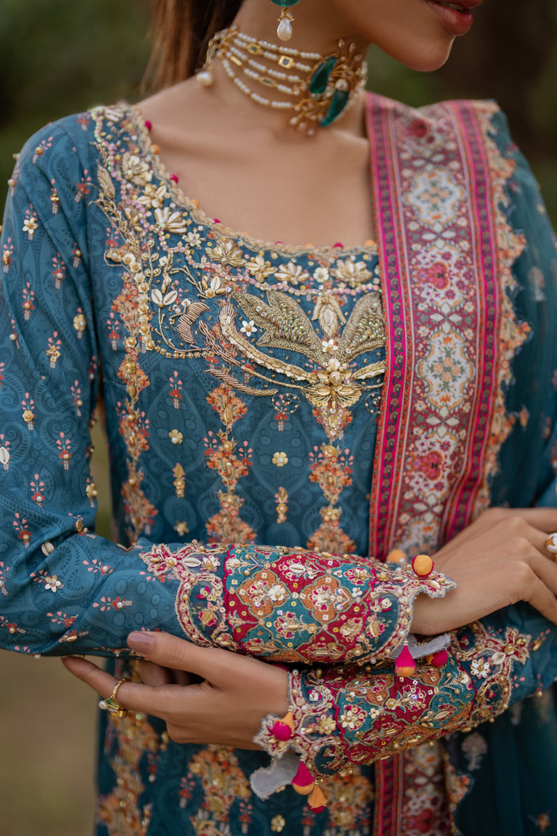 Qalamkar | Luxe Silk | UA-09 TINA XS Teal Blue Silk