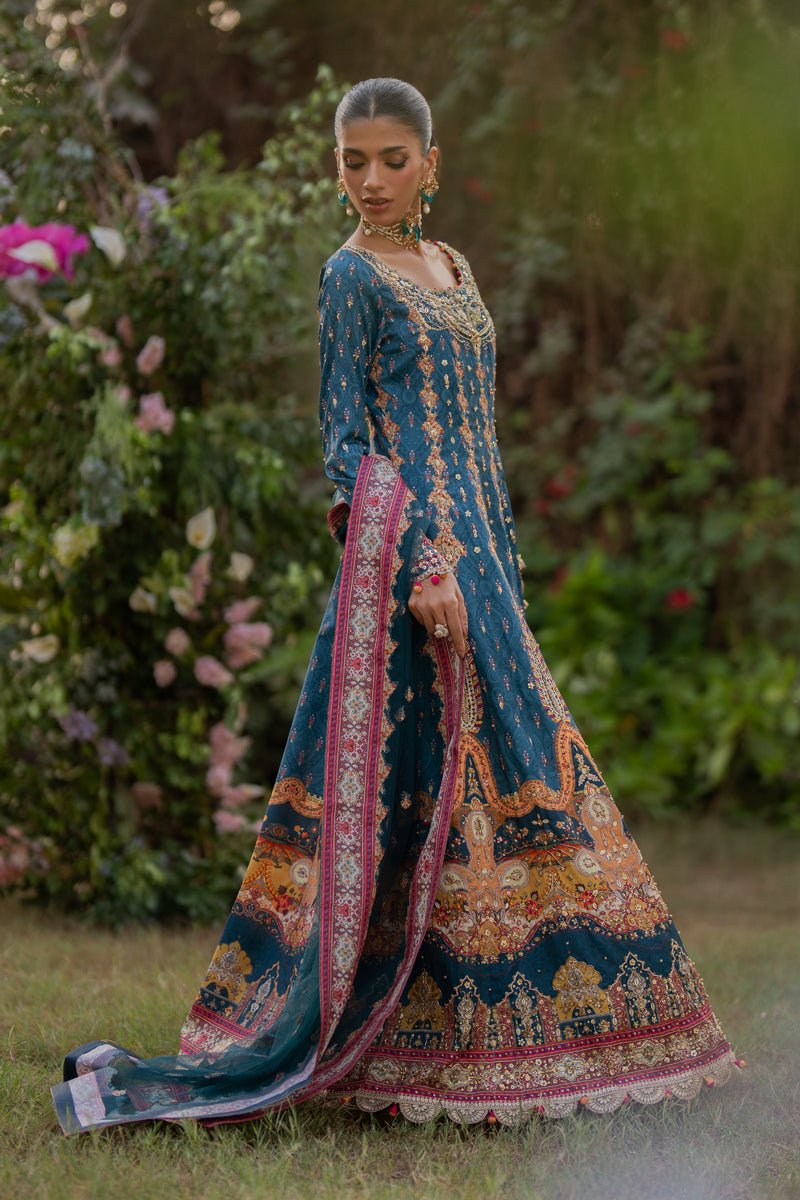 Qalamkar | Luxe Silk | UA-09 TINA Custom Size Teal Blue Silk