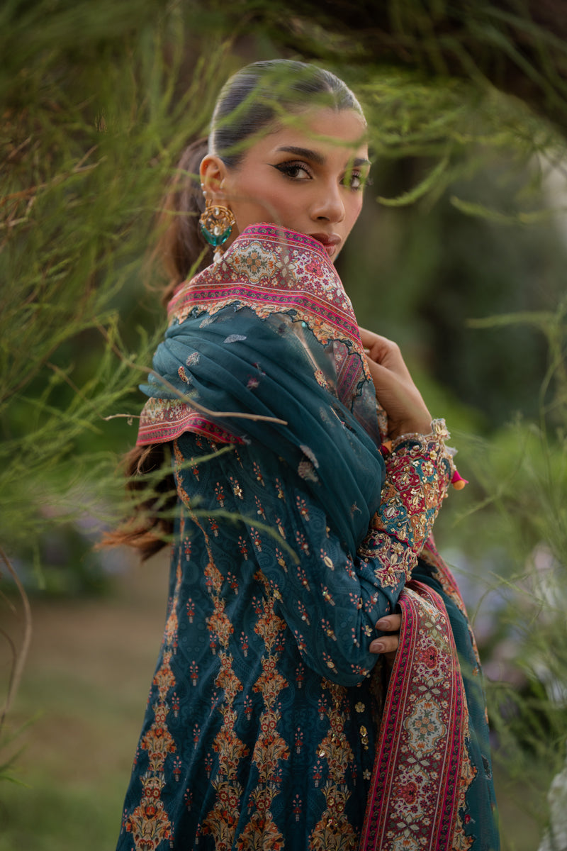 Qalamkar | Luxe Silk | UA-09 TINA XL Teal Blue Silk