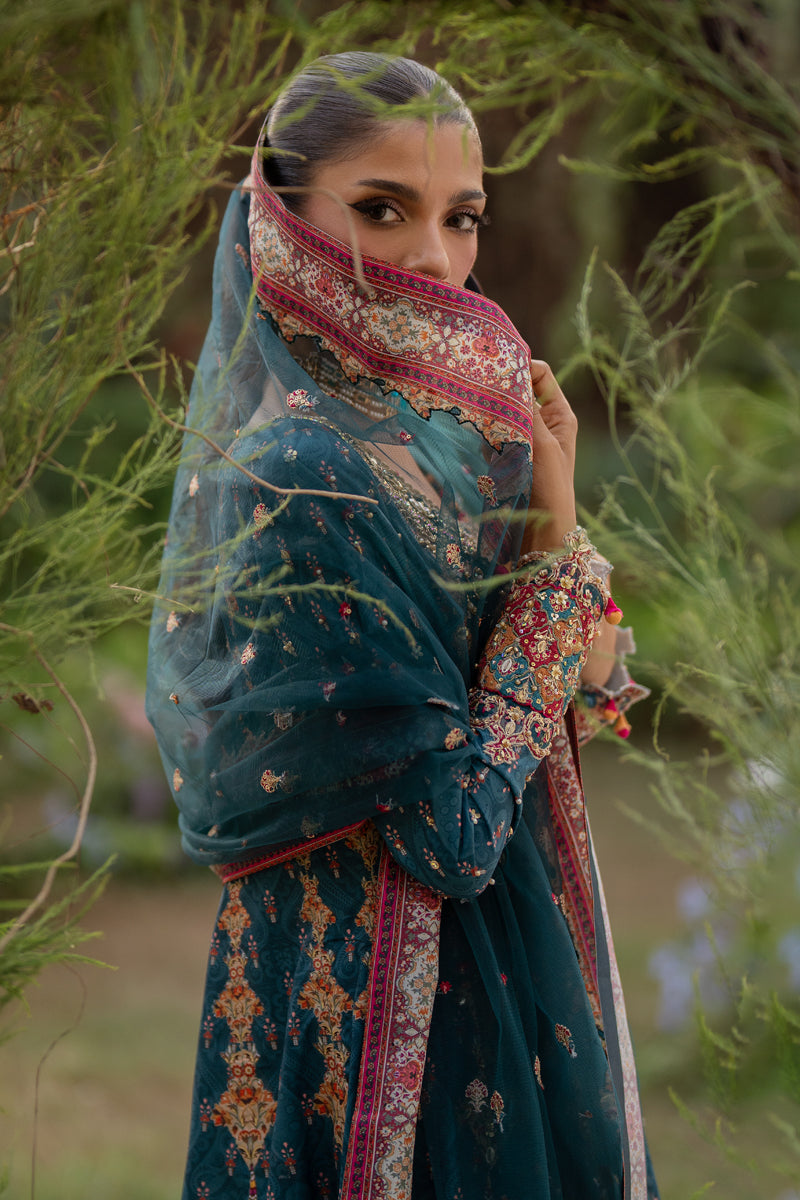 Qalamkar | Luxe Silk | UA-09 TINA L Teal Blue Silk