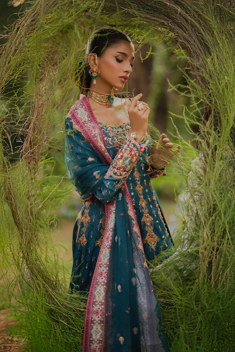 Qalamkar | Luxe Silk | UA-09 TINA M Teal Blue Silk