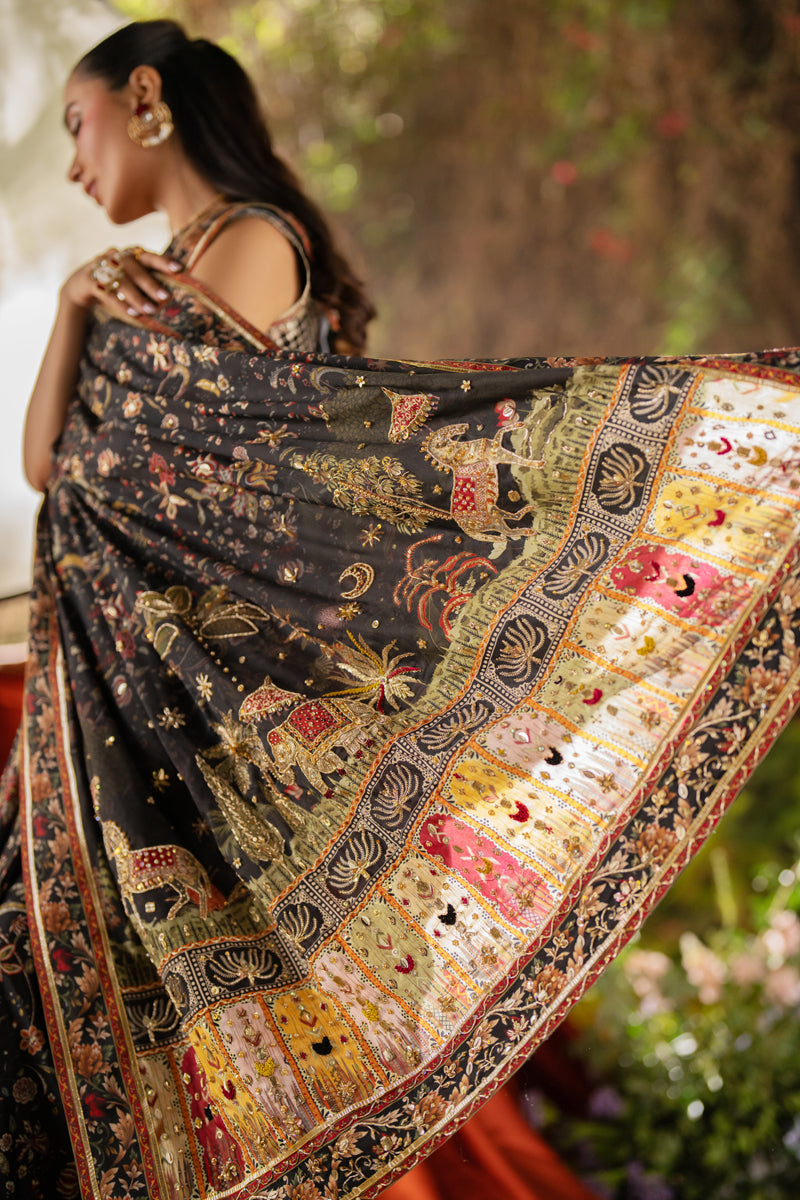 Qalamkar | Luxe Silk | UA-04 AVA Custom Size Black Silk