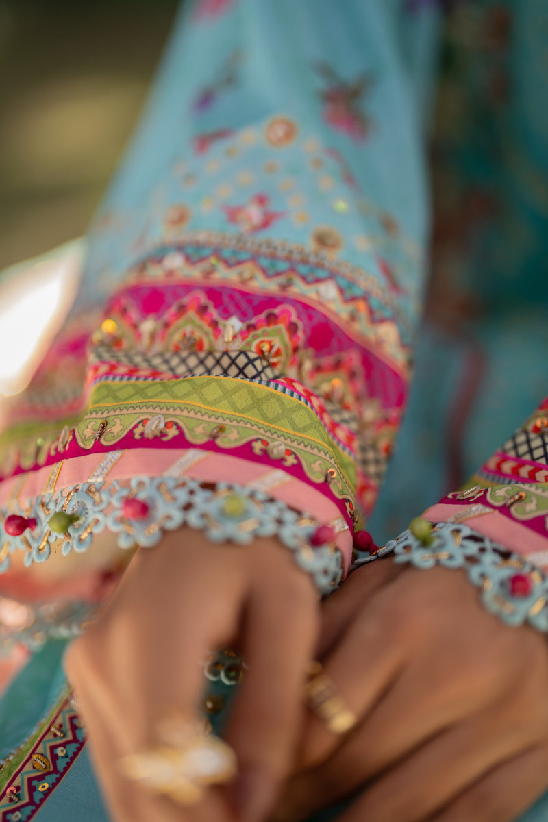 Qalamkar | Luxe Silk | UA-06 SARA Custom Size Light Blue Silk