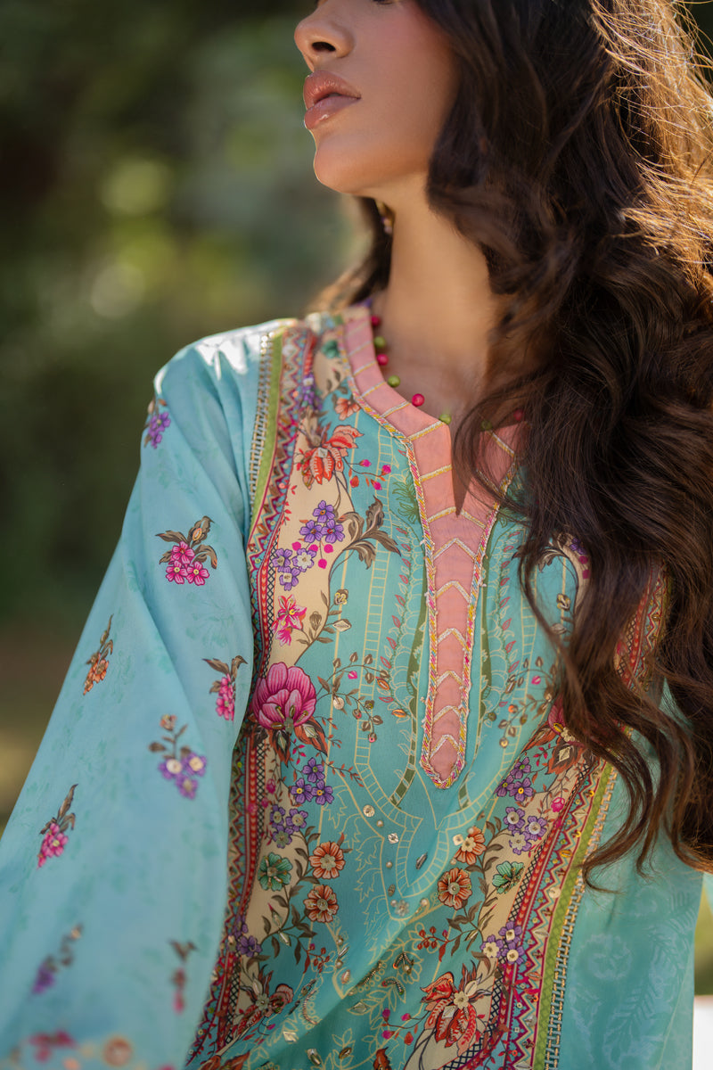 Qalamkar | Luxe Silk | UA-06 SARA M Light Blue Silk