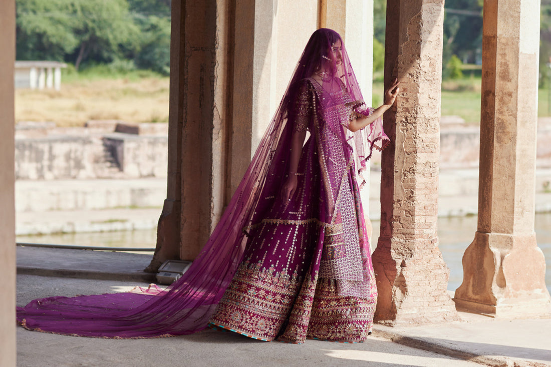 Qalamkar | Shadmani Luxury Formals | Alya SH-04 XS Plum Raw Silk