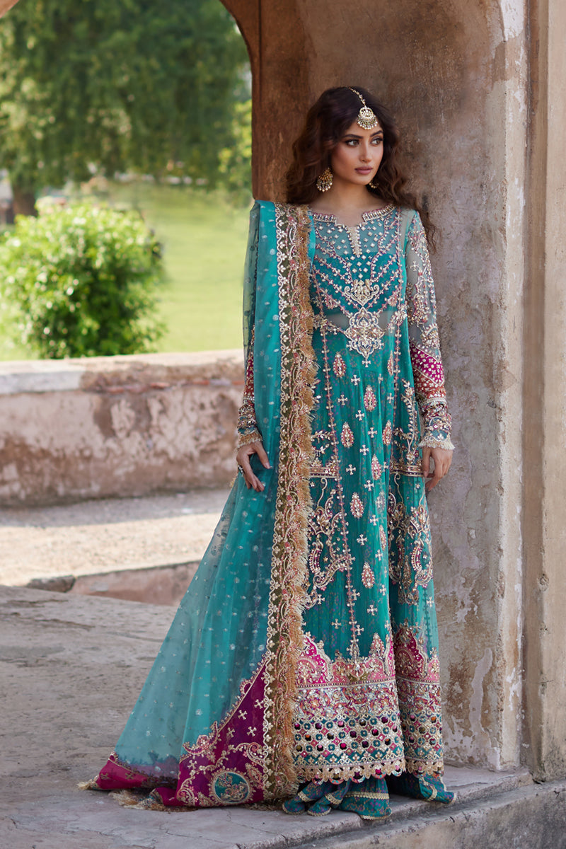 Qalamkar | Shadmani Luxury Formals | Sama SH-03 XS Teal Net