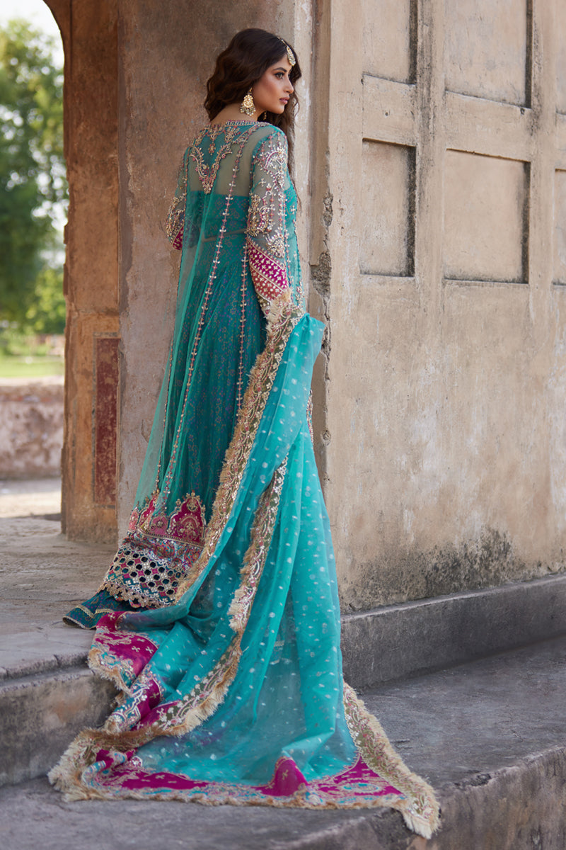 Qalamkar | Shadmani Luxury Formals | Sama SH-03 XS Teal Net