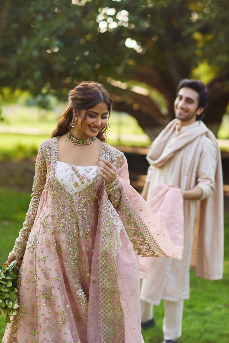 Qalamkar | Shadmani Luxury Formals | Saira SH-08 Custom Size Organza Pale Pink