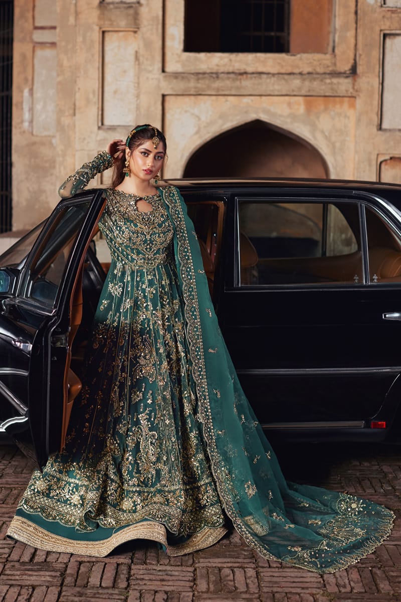Qalamkar | Shadmani Luxury Formals | Hala SH-06 XS Dark Teal Green Net