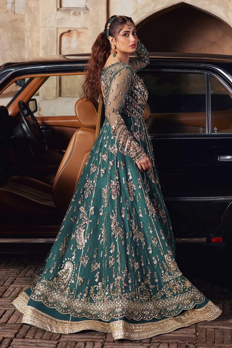 Qalamkar | Shadmani Luxury Formals | Hala SH-06 XS Dark Teal Green Net