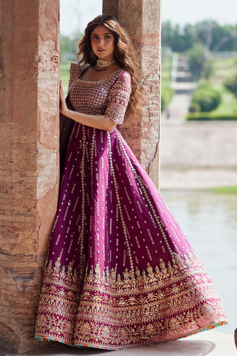 Qalamkar | Shadmani Luxury Formals | Alya SH-04 XL Plum Raw Silk