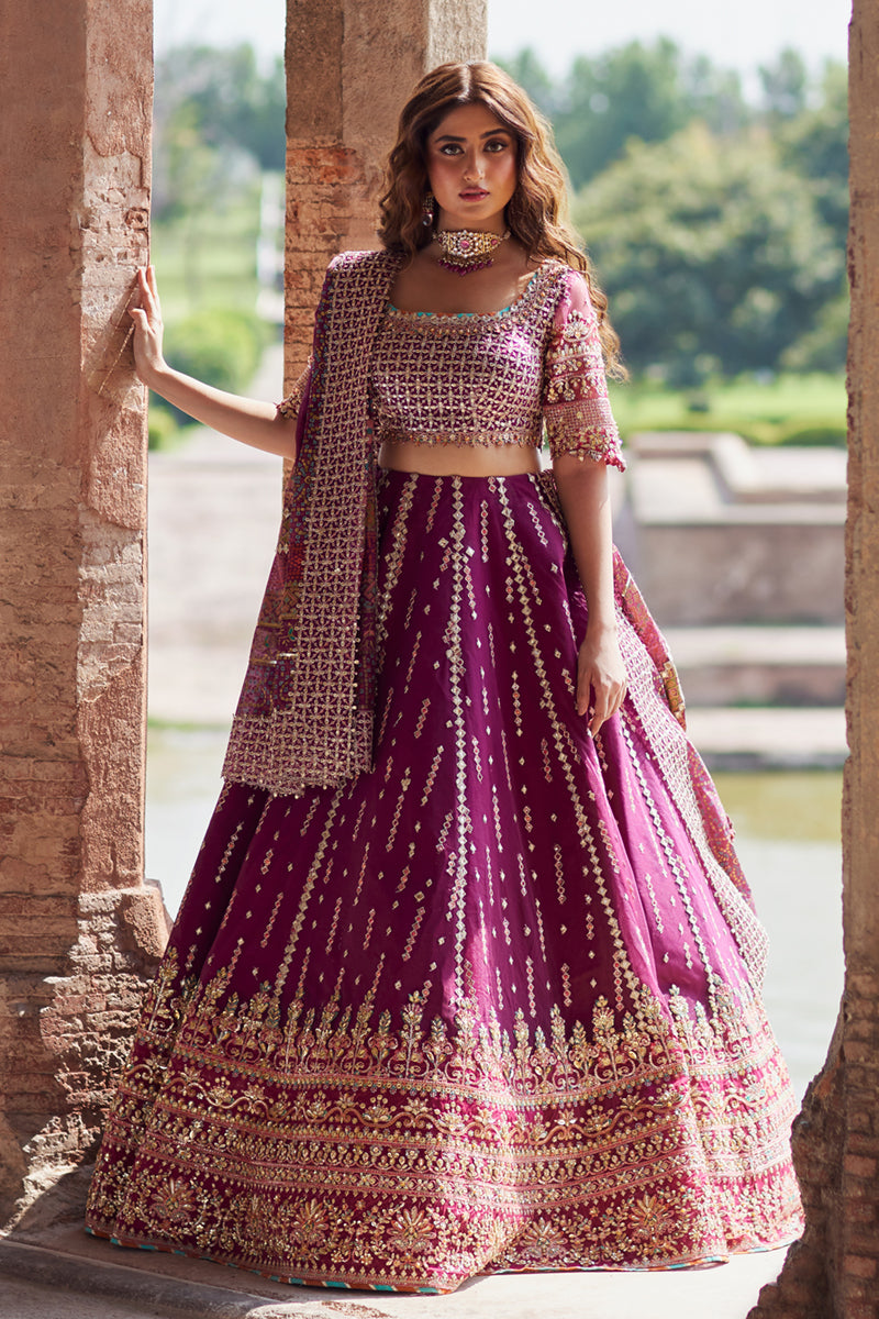 Qalamkar | Shadmani Luxury Formals | Alya SH-04 XS Plum Raw Silk