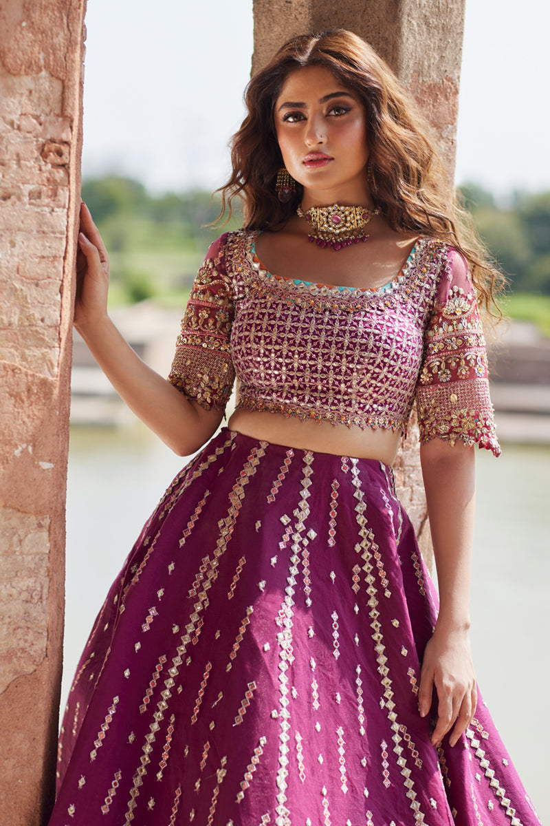 Qalamkar | Shadmani Luxury Formals | Alya SH-04 M Plum Raw Silk
