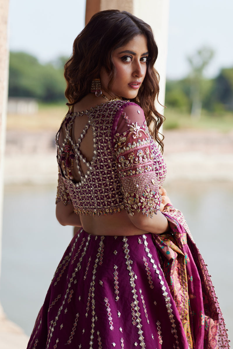 Qalamkar | Shadmani Luxury Formals | Alya SH-04 L Plum Raw Silk