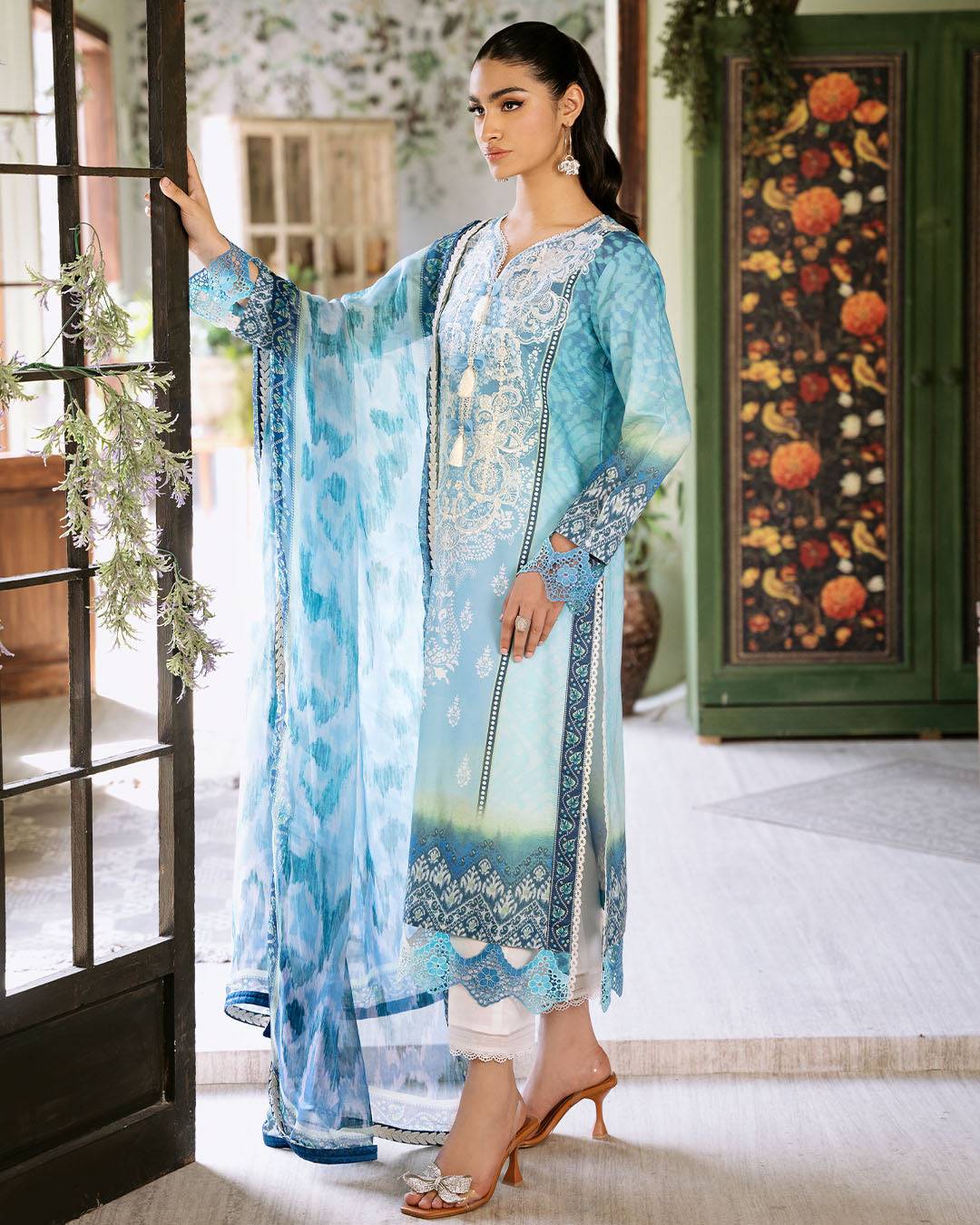 Roheenaz | Flora Printed Lawn | Azure - Pakistani Designer Dress - by Roheenaz | Type: Luxury - 100% Original at Saira Sultan