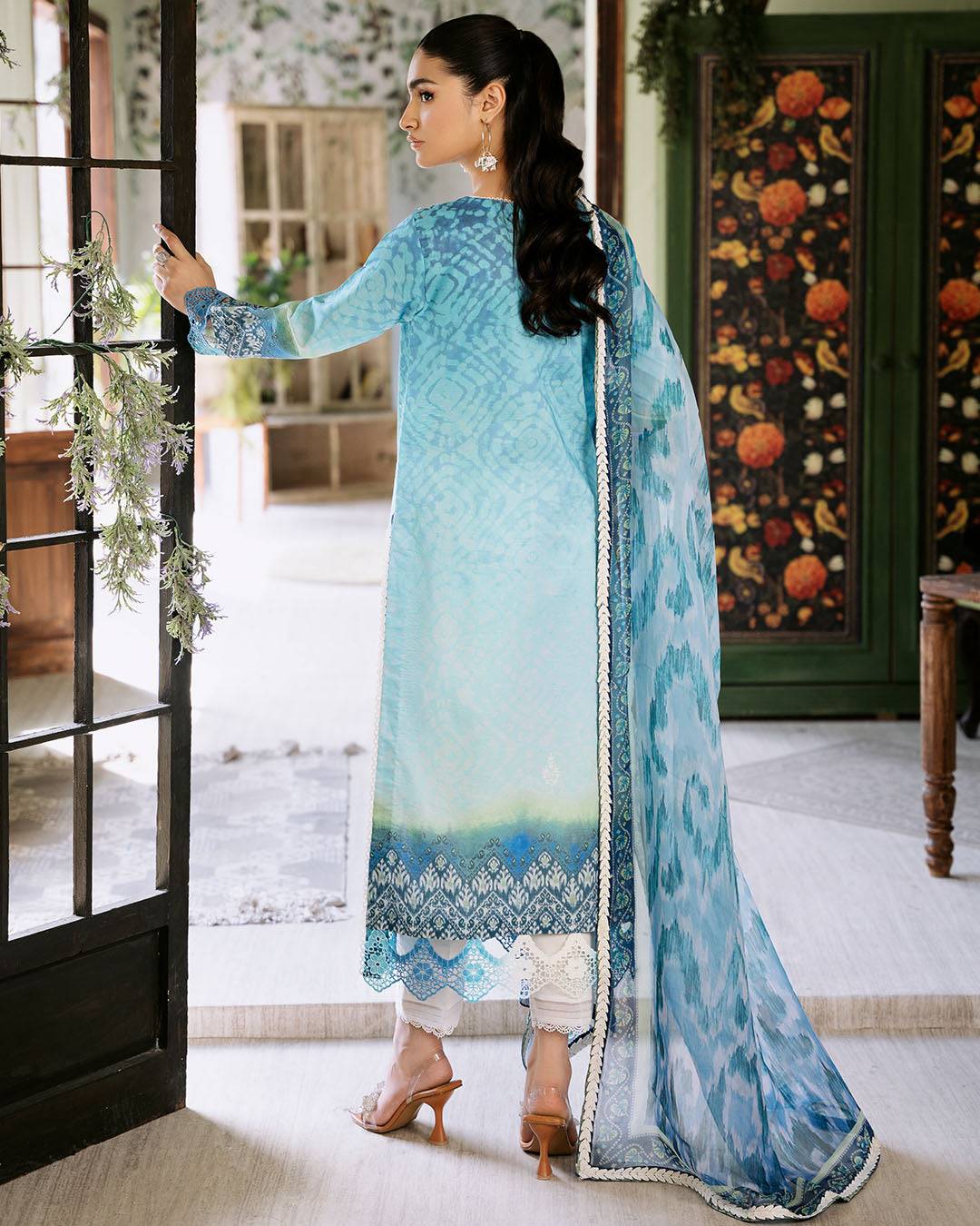 Roheenaz | Flora Printed Lawn | Azure - Pakistani Designer Dress - by Roheenaz | Type: Luxury - 100% Original at Saira Sultan