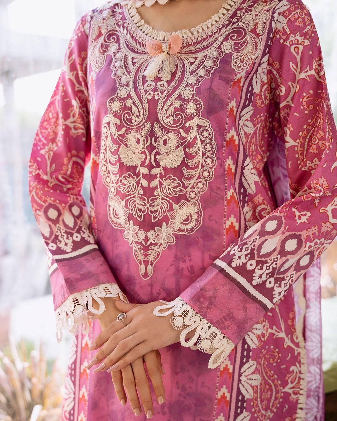 Roheenaz | Flora Printed Lawn | Amaranth - Pakistani Designer Dress - by Roheenaz | Type: Luxury - 100% Original at Saira Sultan