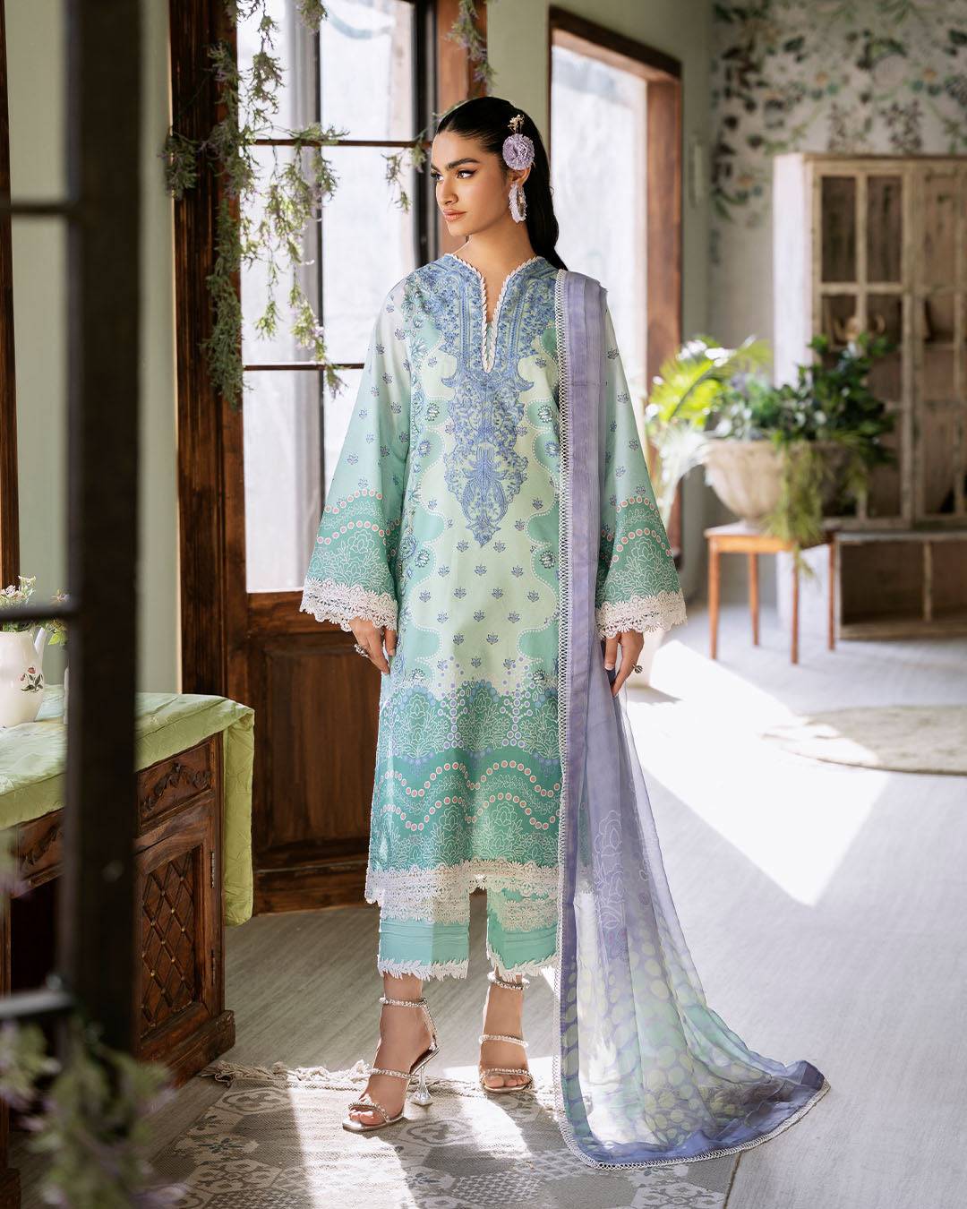 Roheenaz | Flora Printed Lawn | Elysium - Pakistani Designer Dress - by Roheenaz | Type: Luxury - 100% Original at Saira Sultan