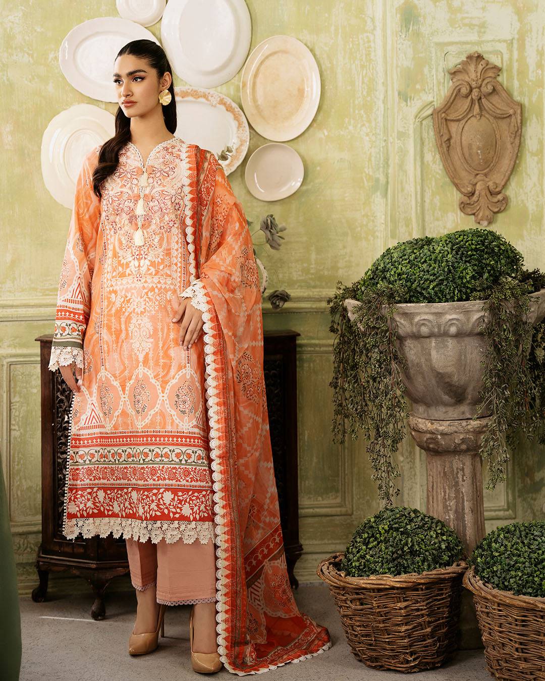 Roheenaz | Flora Printed Lawn | Cascade - Pakistani Designer Dress - by Roheenaz | Type: Luxury - 100% Original at Saira Sultan