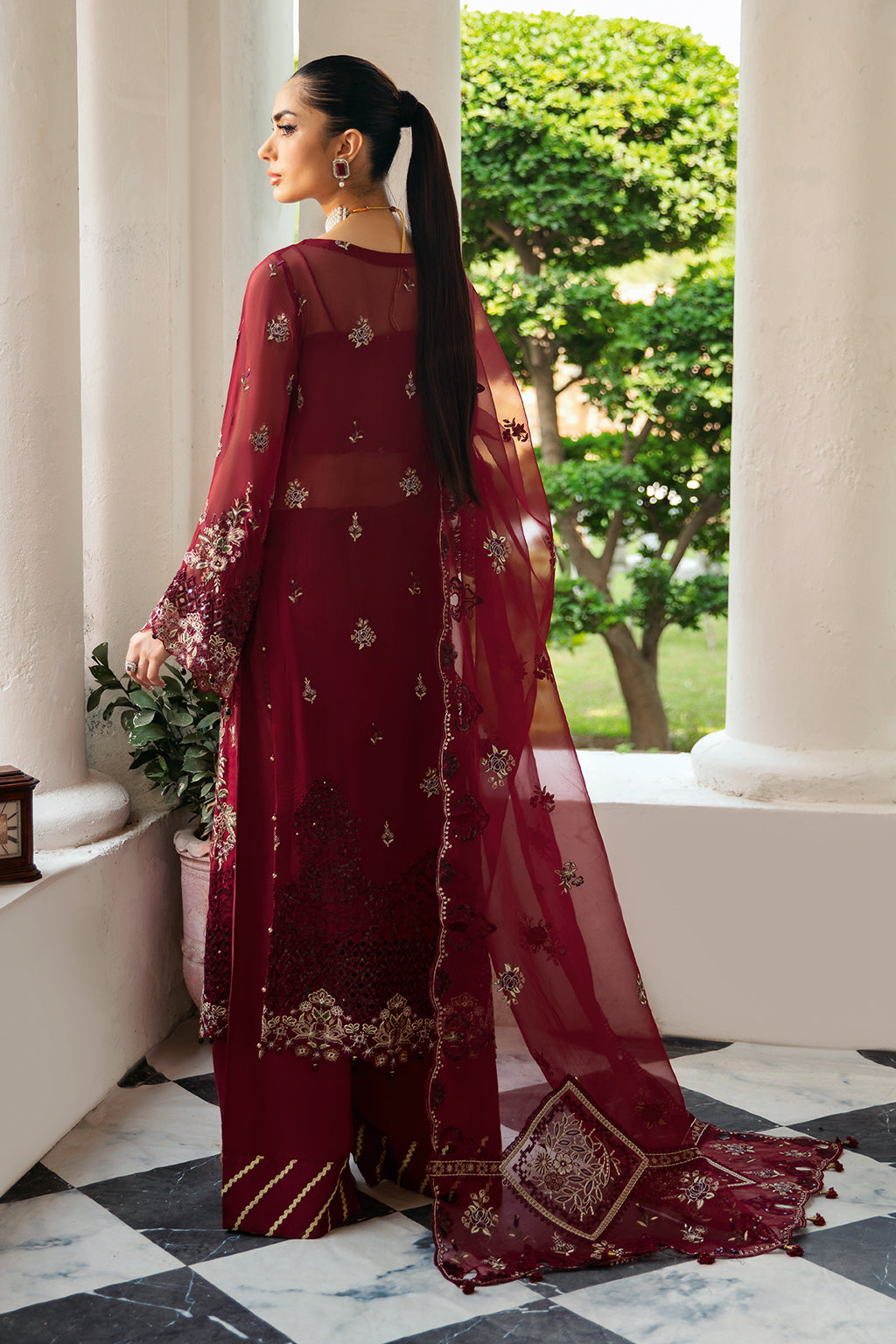 Ramsha | Dastak Luxury Chiffon Collection | Q-103 XS Deep Red Chiffon