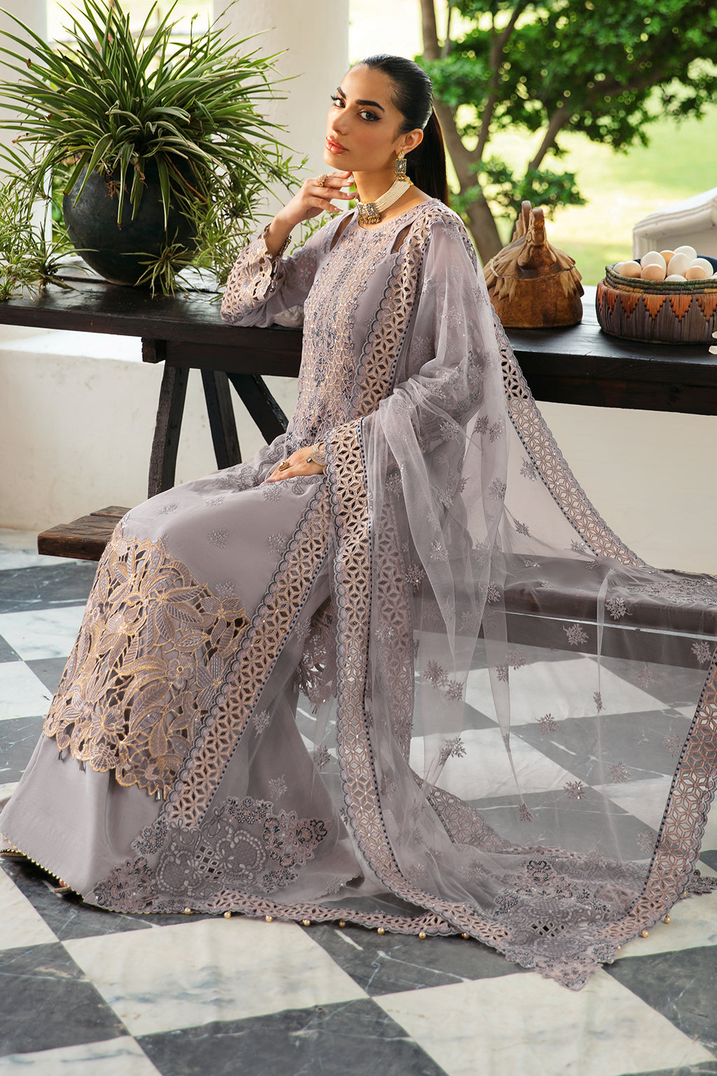 Ramsha | Dastak Luxury Chiffon Collection | Q-104 Custom Size Lilac Gray Chiffon