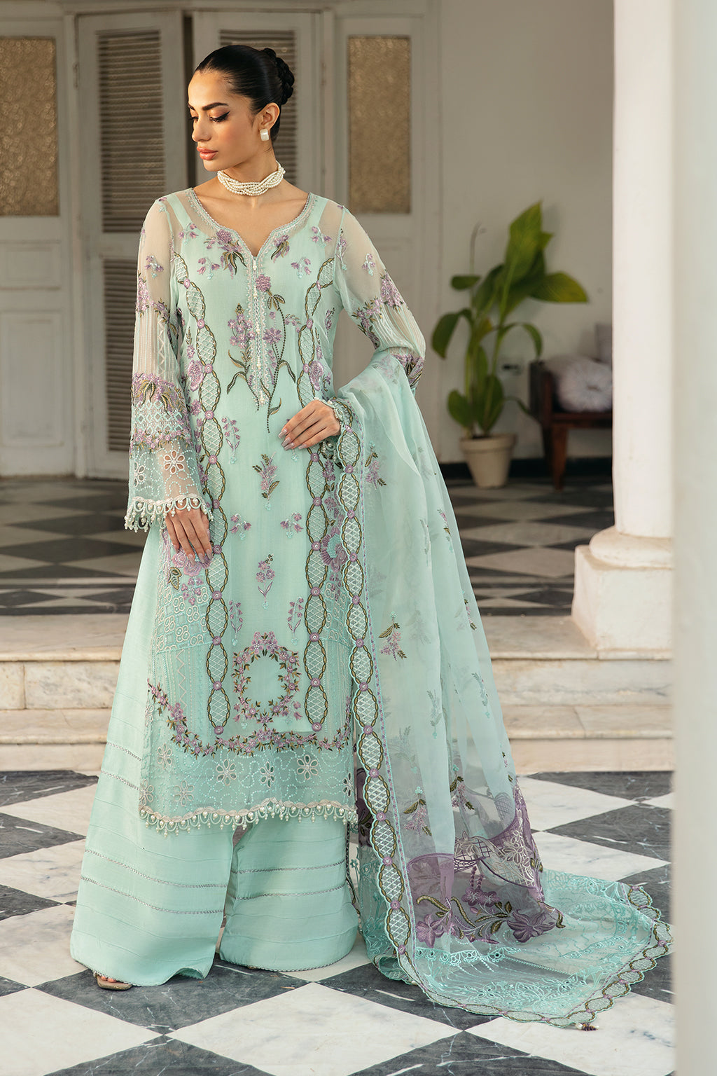 Ramsha | Dastak Luxury Chiffon Collection | Q-102 XS Ice Blue Chiffon