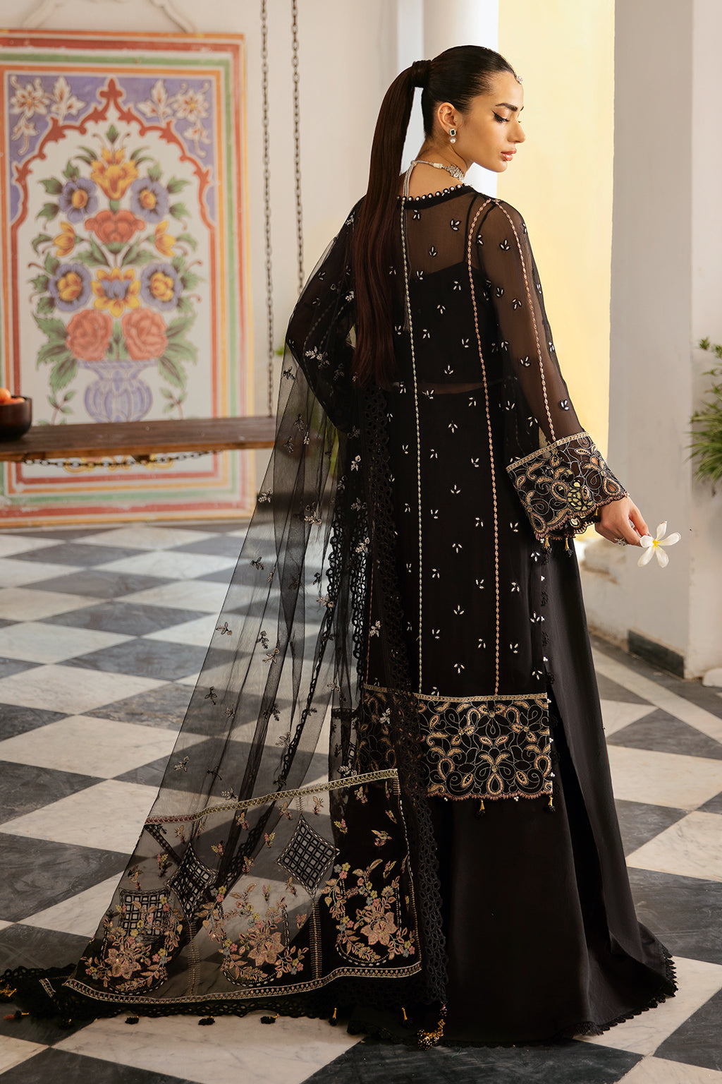 Ramsha | Dastak Luxury Chiffon Collection | Q-106 XS Black Chiffon