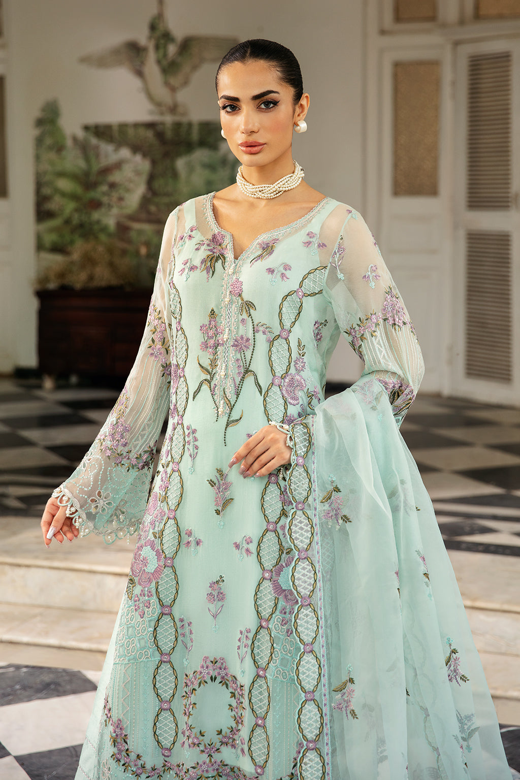 Ramsha | Dastak Luxury Chiffon Collection | Q-102 L Ice Blue Chiffon
