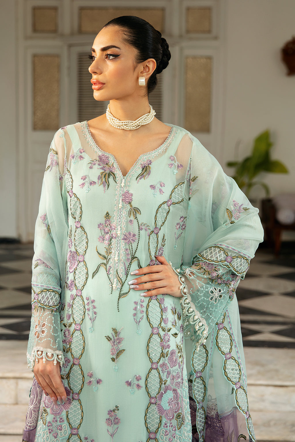 Ramsha | Dastak Luxury Chiffon Collection | Q-102 M Ice Blue Chiffon