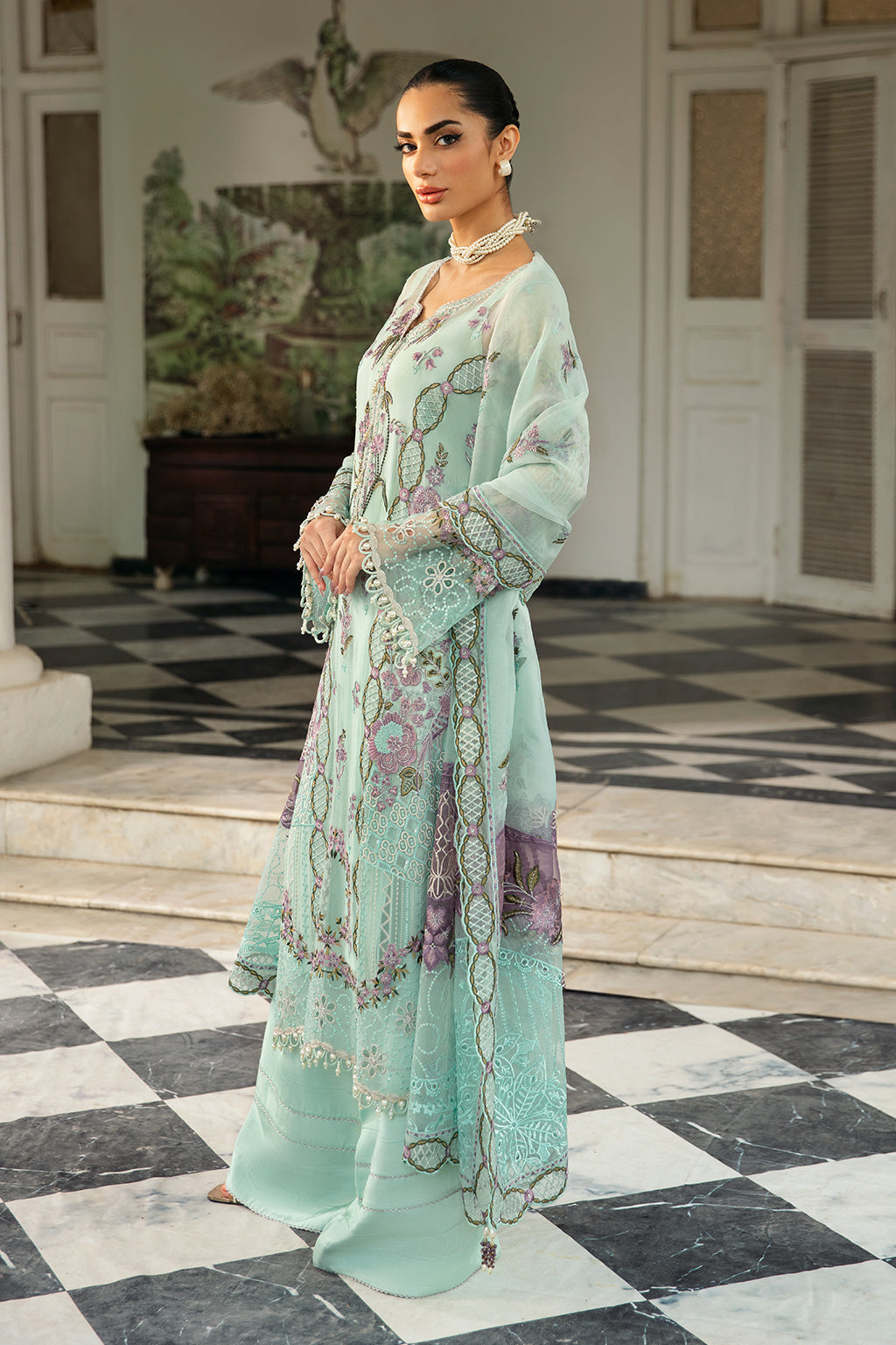 Ramsha | Dastak Luxury Chiffon Collection | Q-102 Custom Size Ice Blue Chiffon