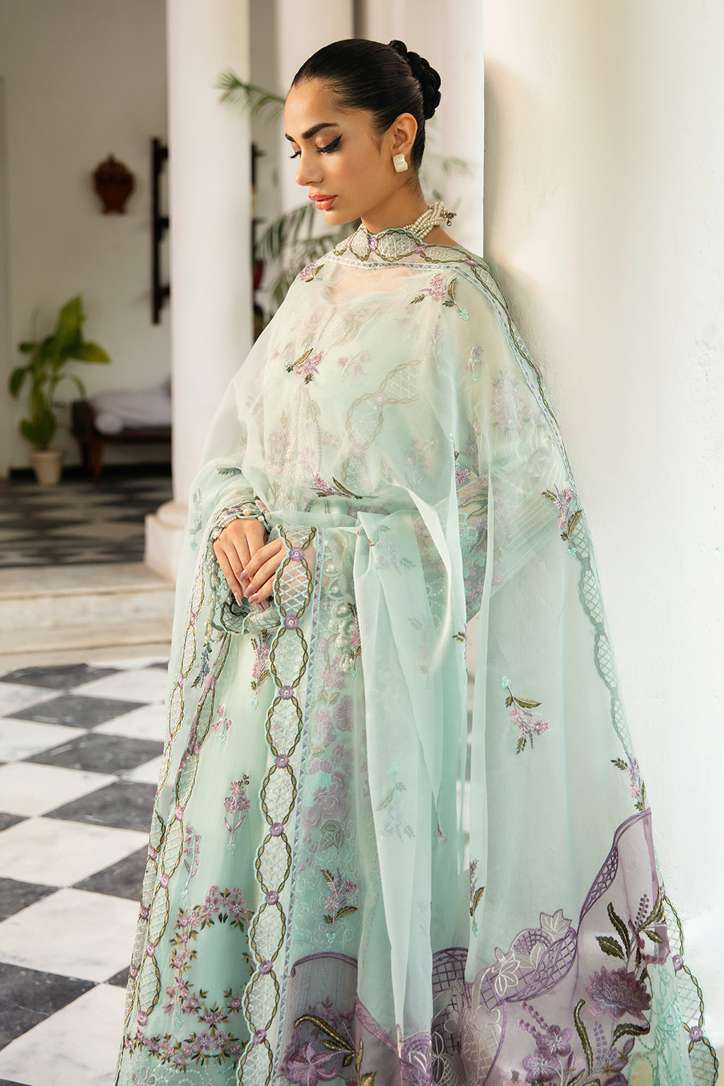 Ramsha | Dastak Luxury Chiffon Collection | Q-102 XL Ice Blue Chiffon