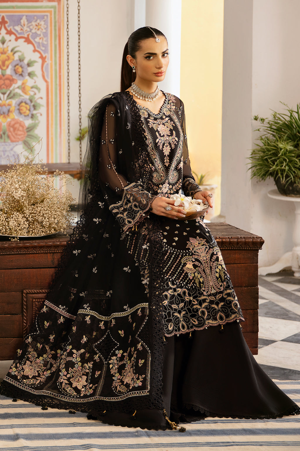 Ramsha | Dastak Luxury Chiffon Collection | Q-106 Custom Size Black Chiffon