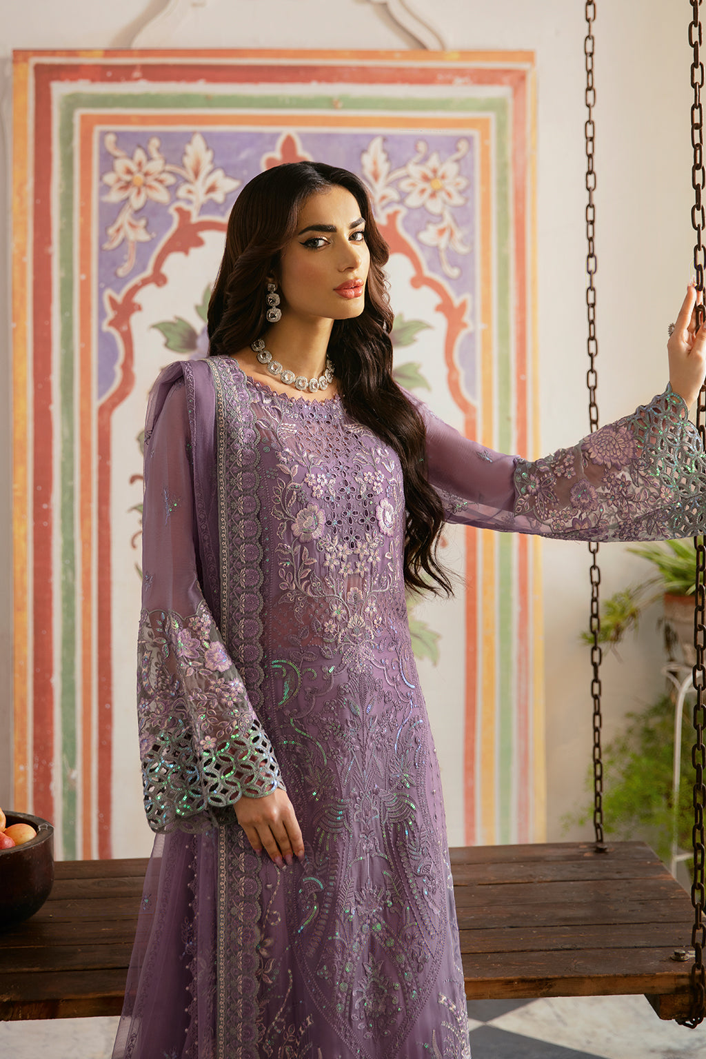 Ramsha | Dastak Luxury Chiffon Collection | Q-108 L Mauve Chiffon