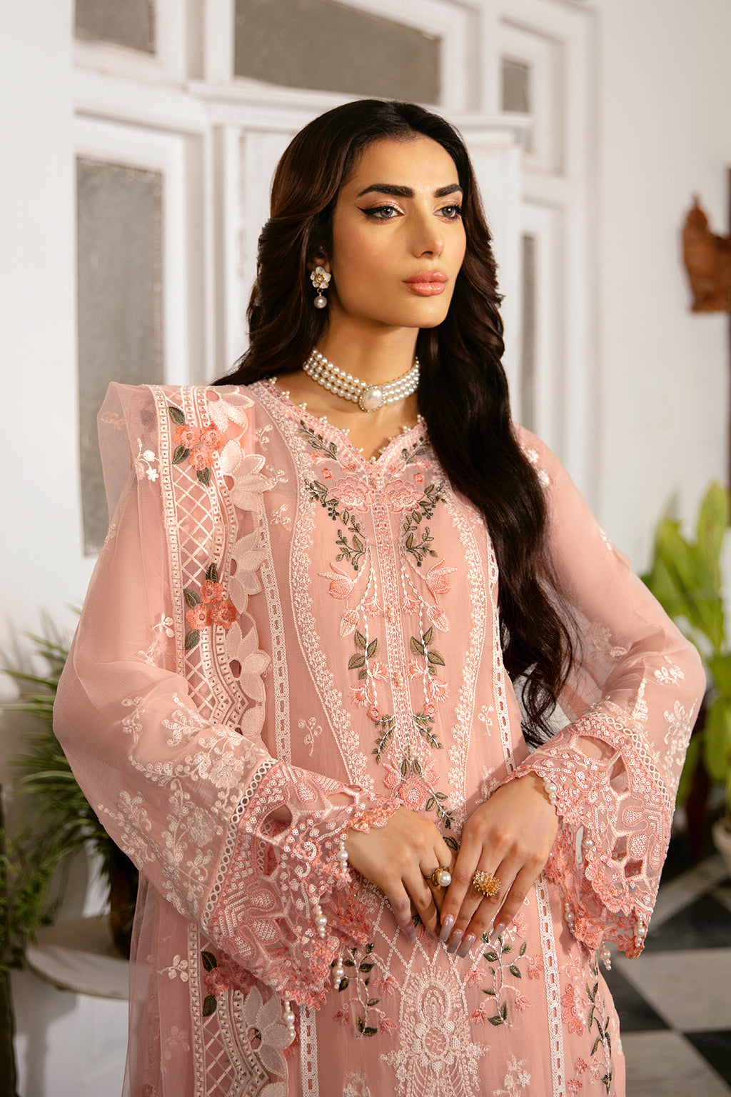 Ramsha | Dastak Luxury Chiffon Collection | Q-101 M Pale Peach Chiffon