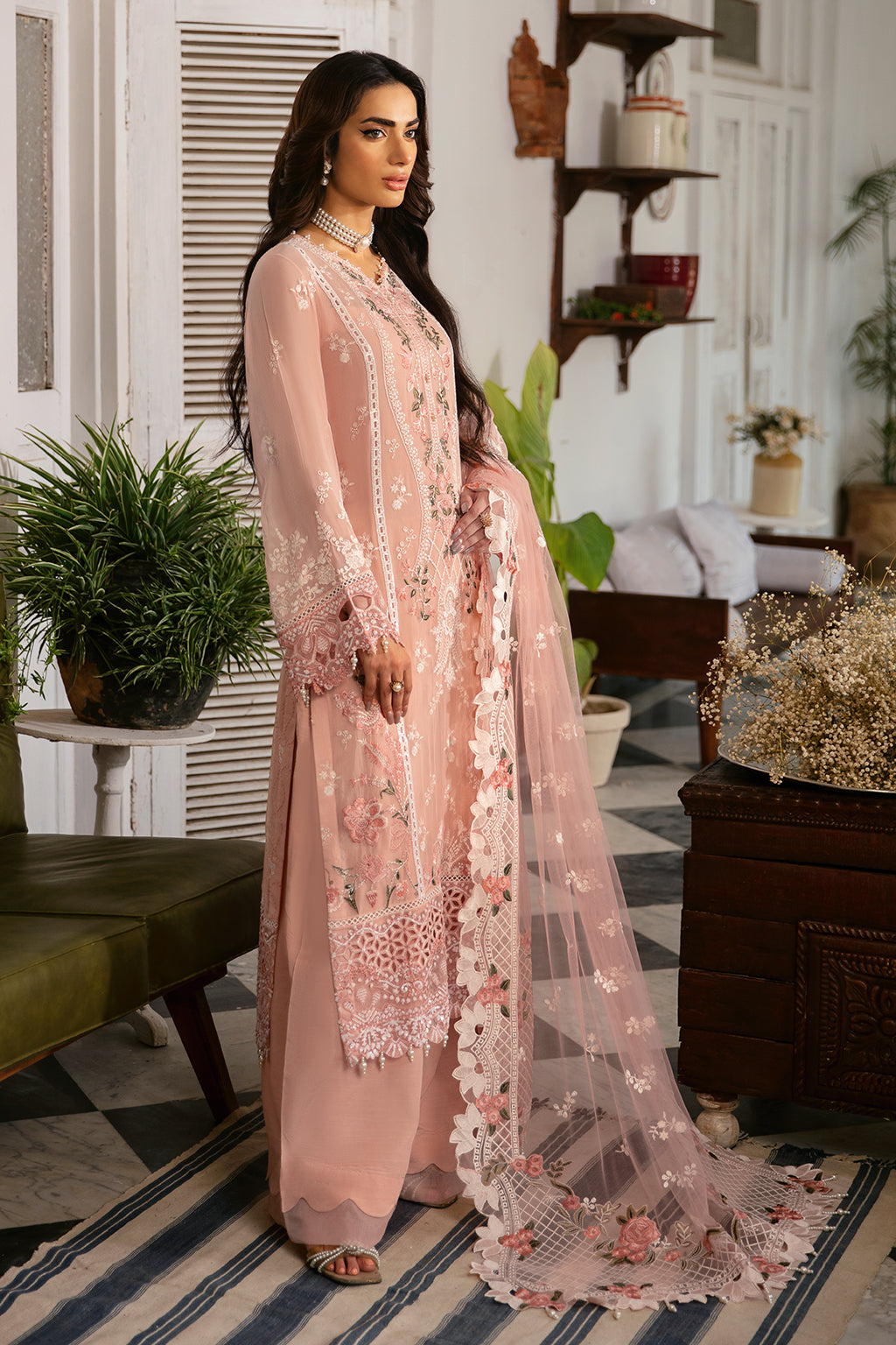 Ramsha | Dastak Luxury Chiffon Collection | Q-101 XL Pale Peach Chiffon