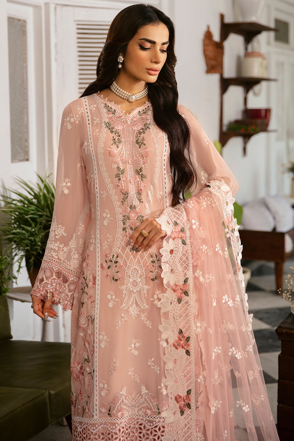 Ramsha | Dastak Luxury Chiffon Collection | Q-101 L Pale Peach Chiffon