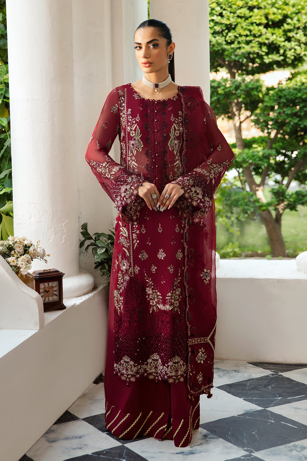 Ramsha | Dastak Luxury Chiffon Collection | Q-103 XS Deep Red Chiffon