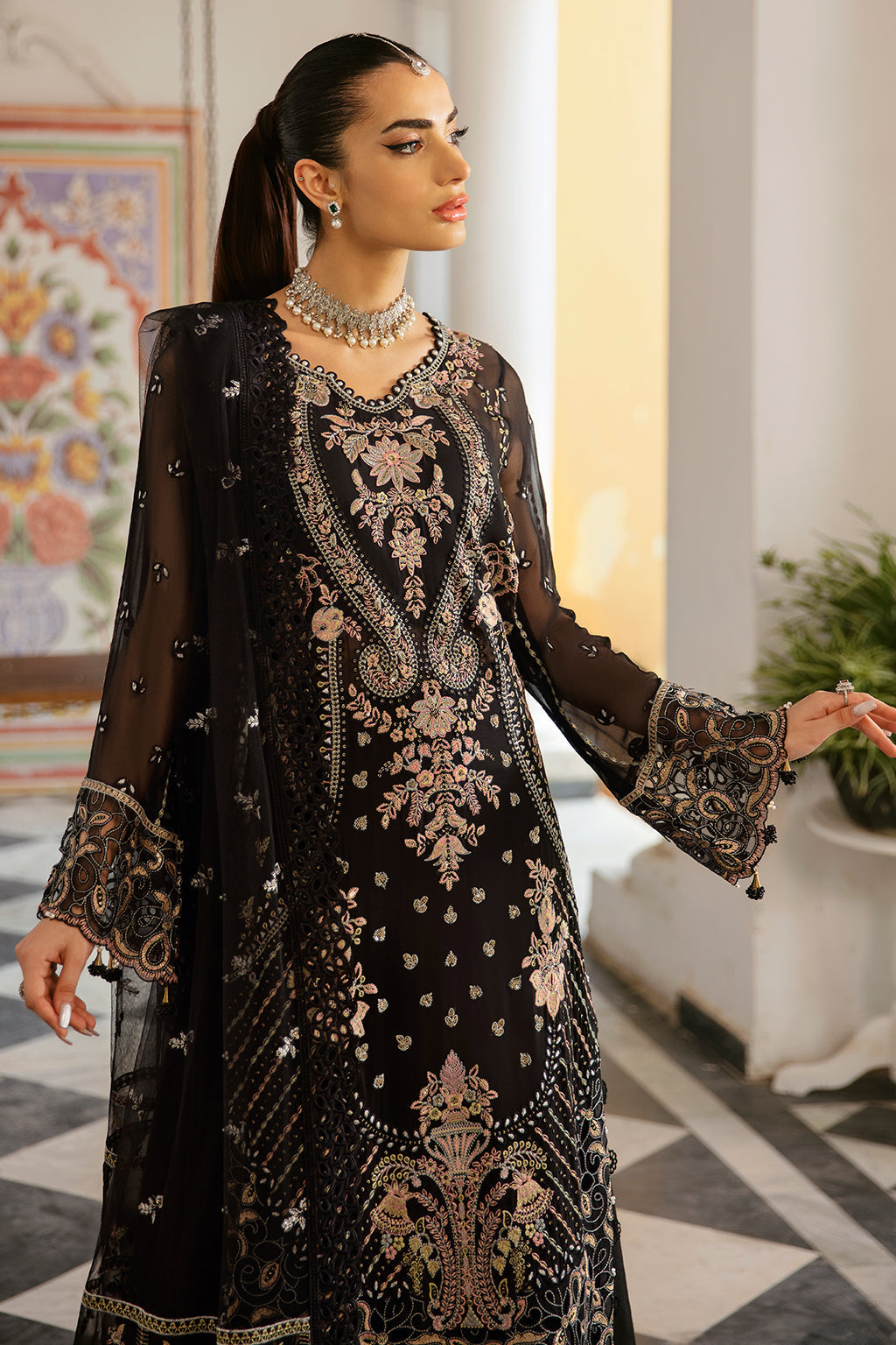 Ramsha | Dastak Luxury Chiffon Collection | Q-106 M Black Chiffon