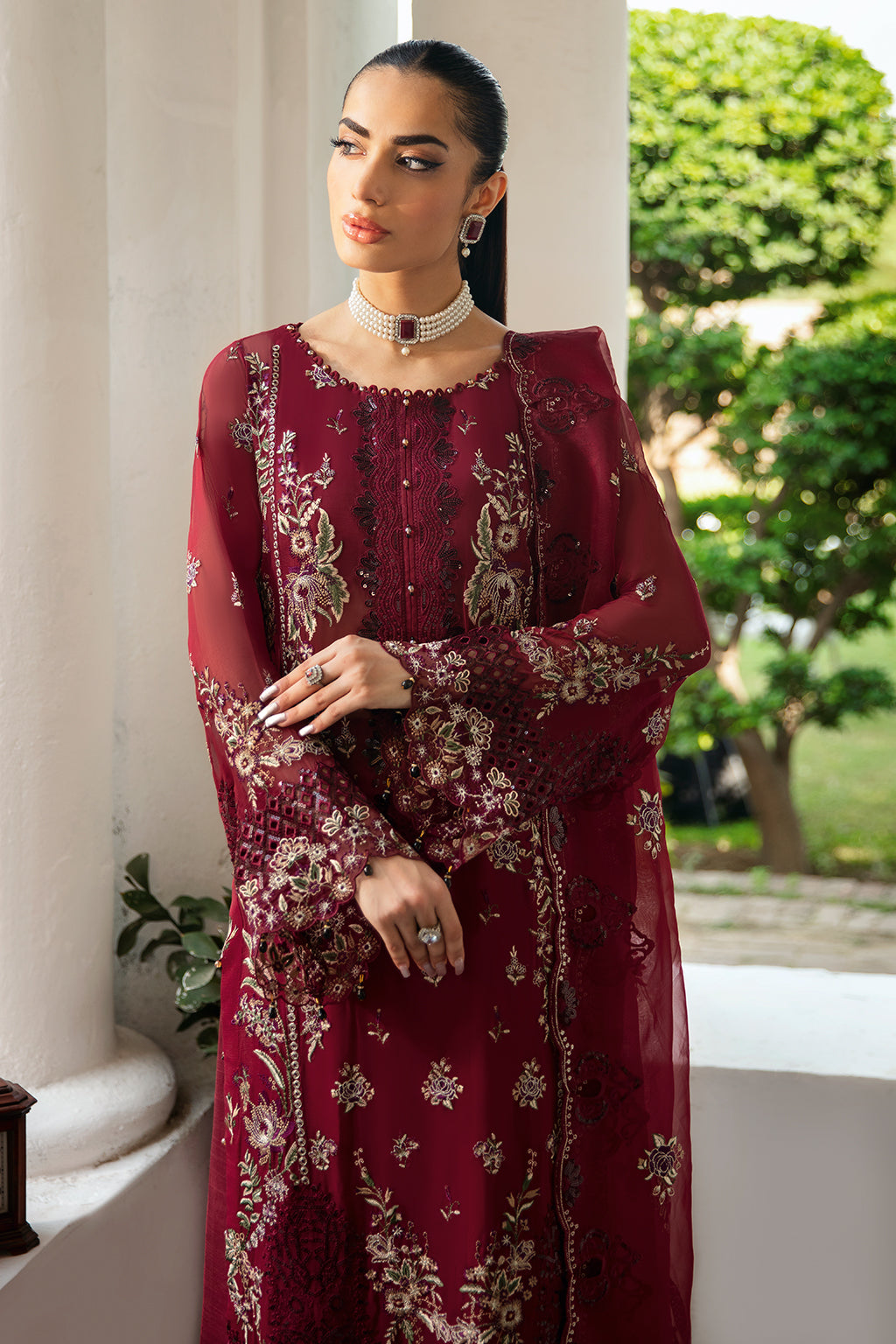 Ramsha | Dastak Luxury Chiffon Collection | Q-103 M Deep Red Chiffon