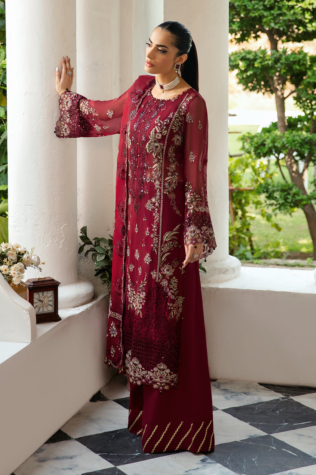 Ramsha | Dastak Luxury Chiffon Collection | Q-103 XL Deep Red Chiffon
