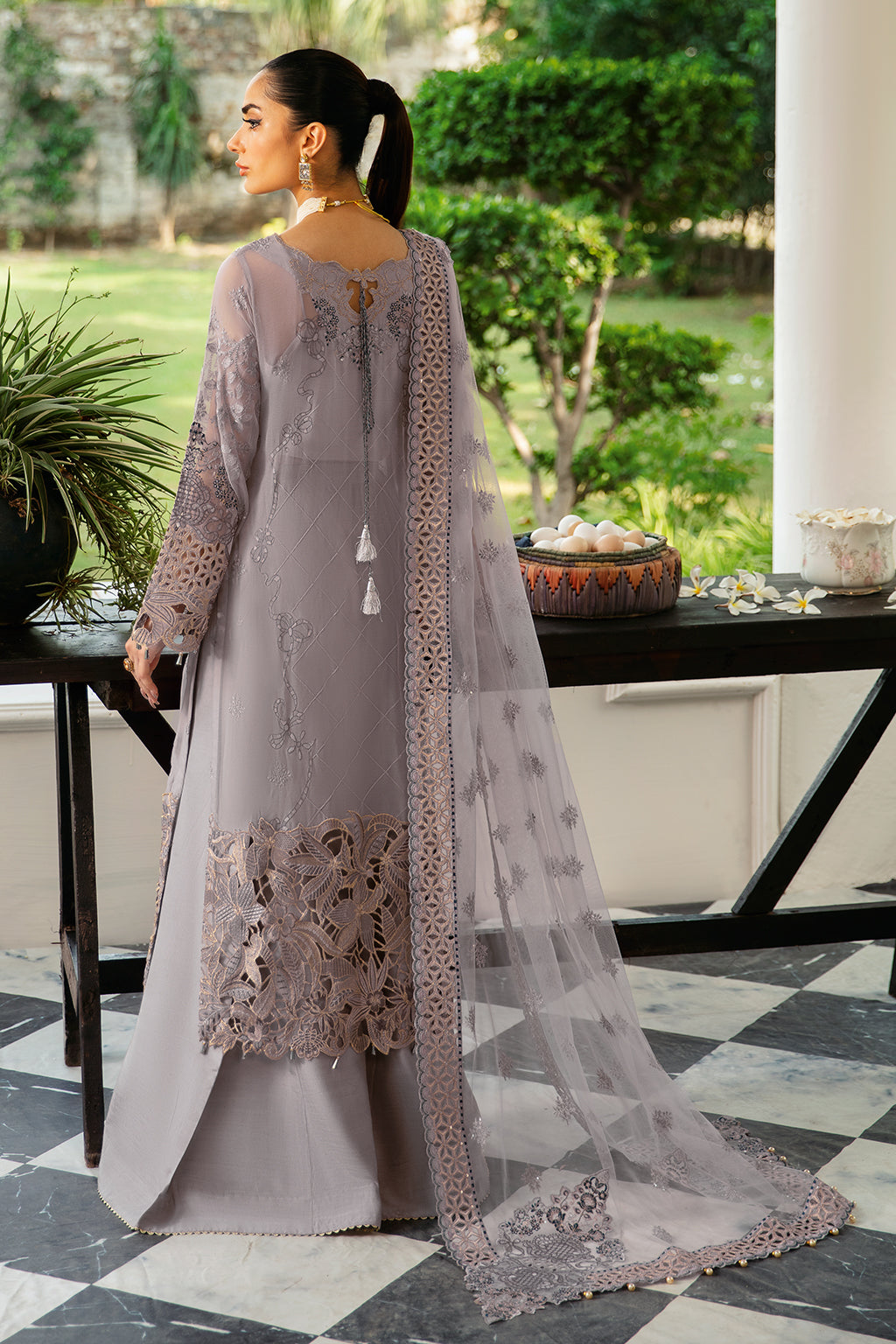 Ramsha | Dastak Luxury Chiffon Collection | Q-104 XS Lilac Gray Chiffon