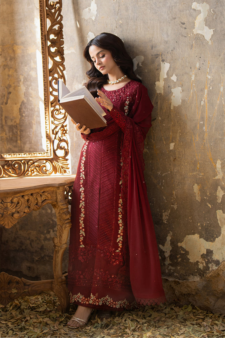 Azure | Ensembles Embroidered Formals | Red Mist L Maroon Chiffon
