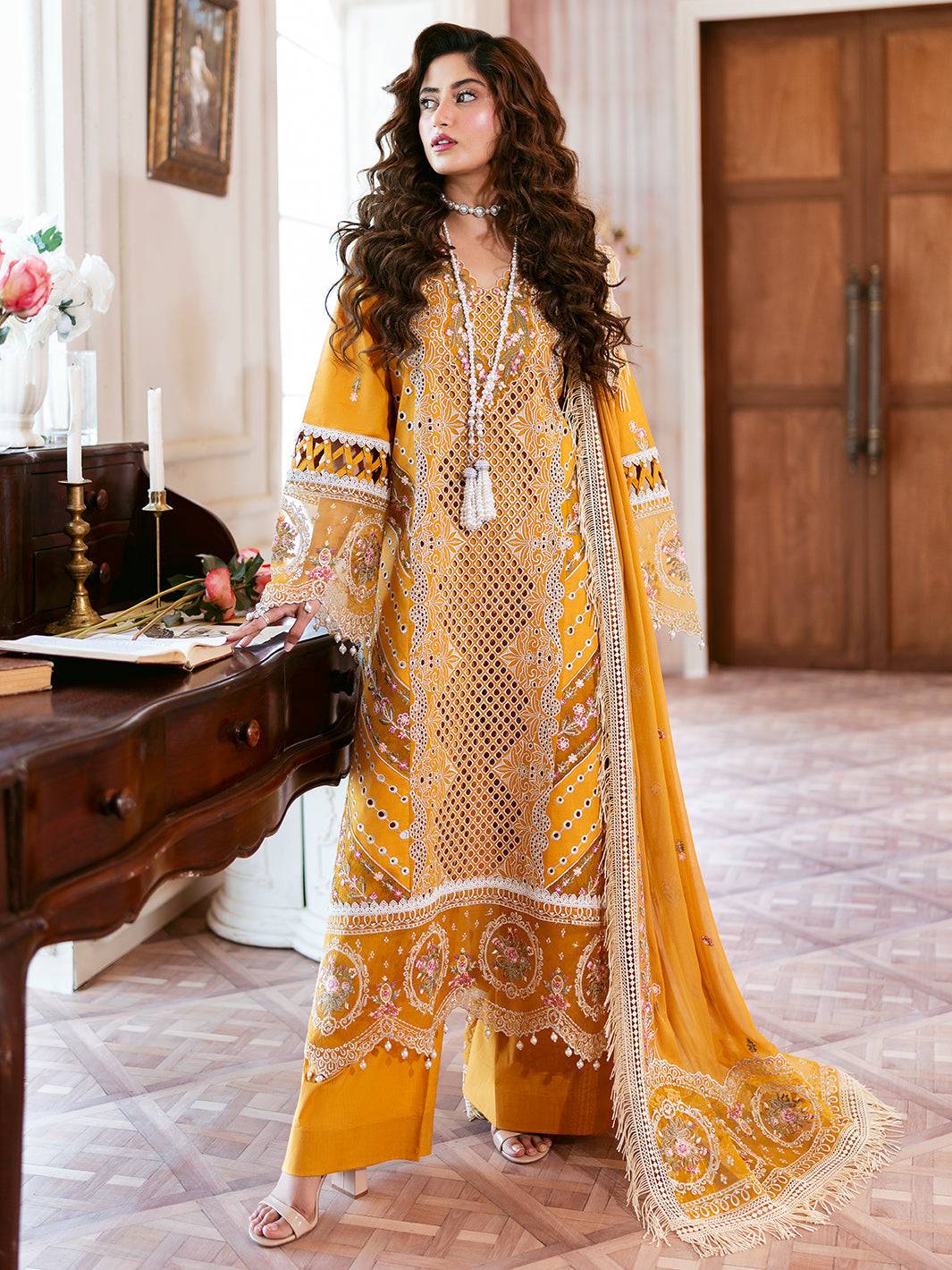 Mahnur | Sophie Luxury Lawn 25 | Rosy - Pakistani Designer Dress - by Mahnur | Type: Ladies Clothes - 100% Original at Saira Sultan