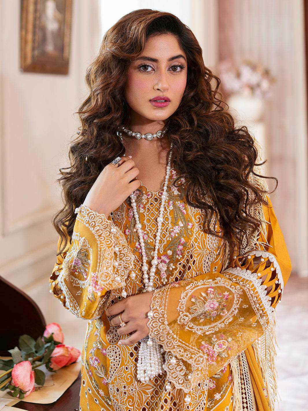 Mahnur | Sophie Luxury Lawn 25 | Rosy - Pakistani Designer Dress - by Mahnur | Type: Ladies Clothes - 100% Original at Saira Sultan