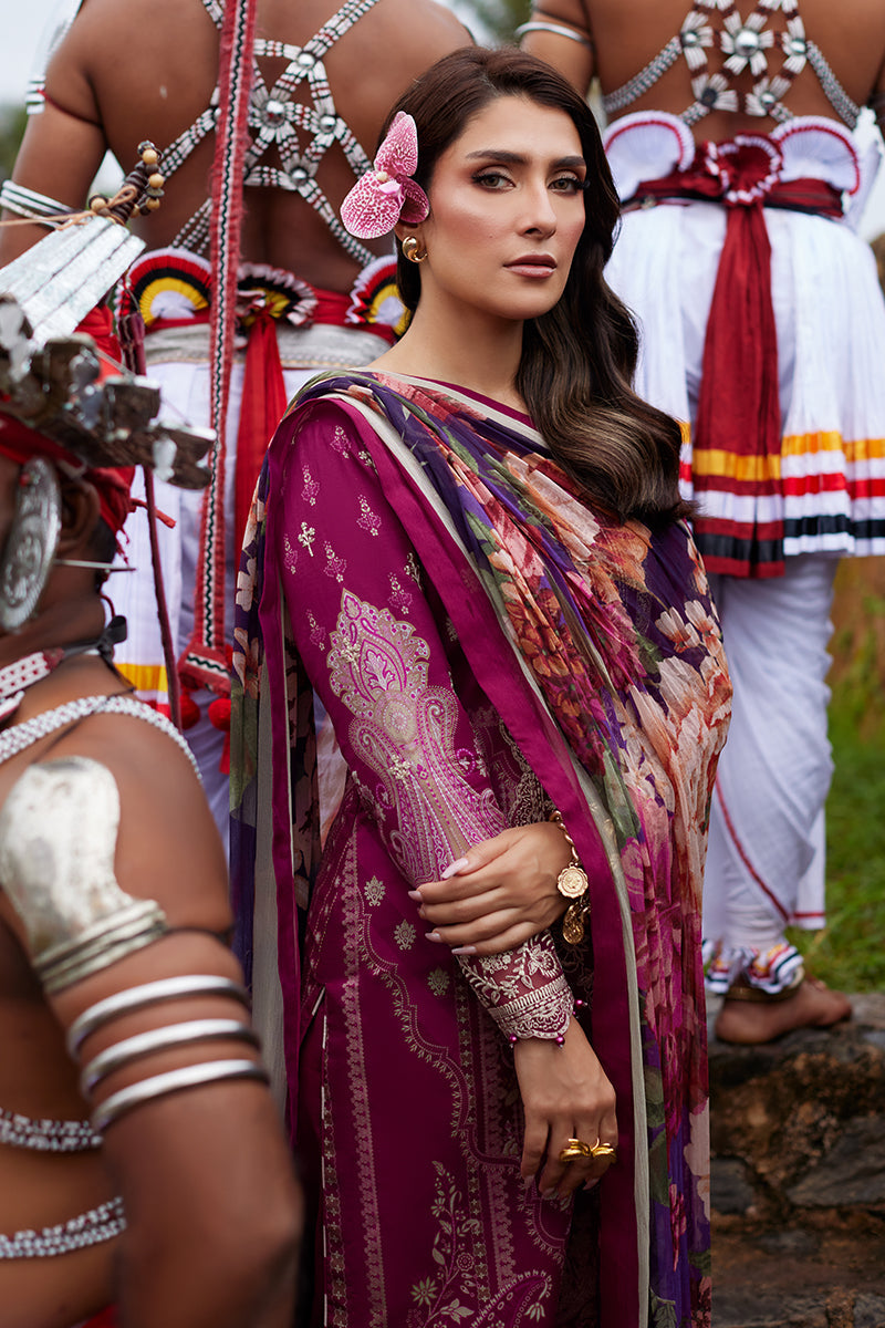 Gulaal | Saffira Lawn 25 | Aria M Wine Lawn