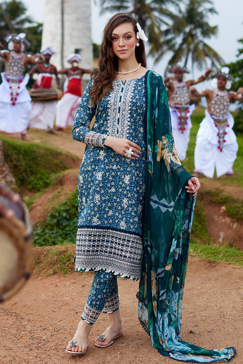 Gulaal | Saffira Lawn 25 | Chloe XS Teal Blue Lawn