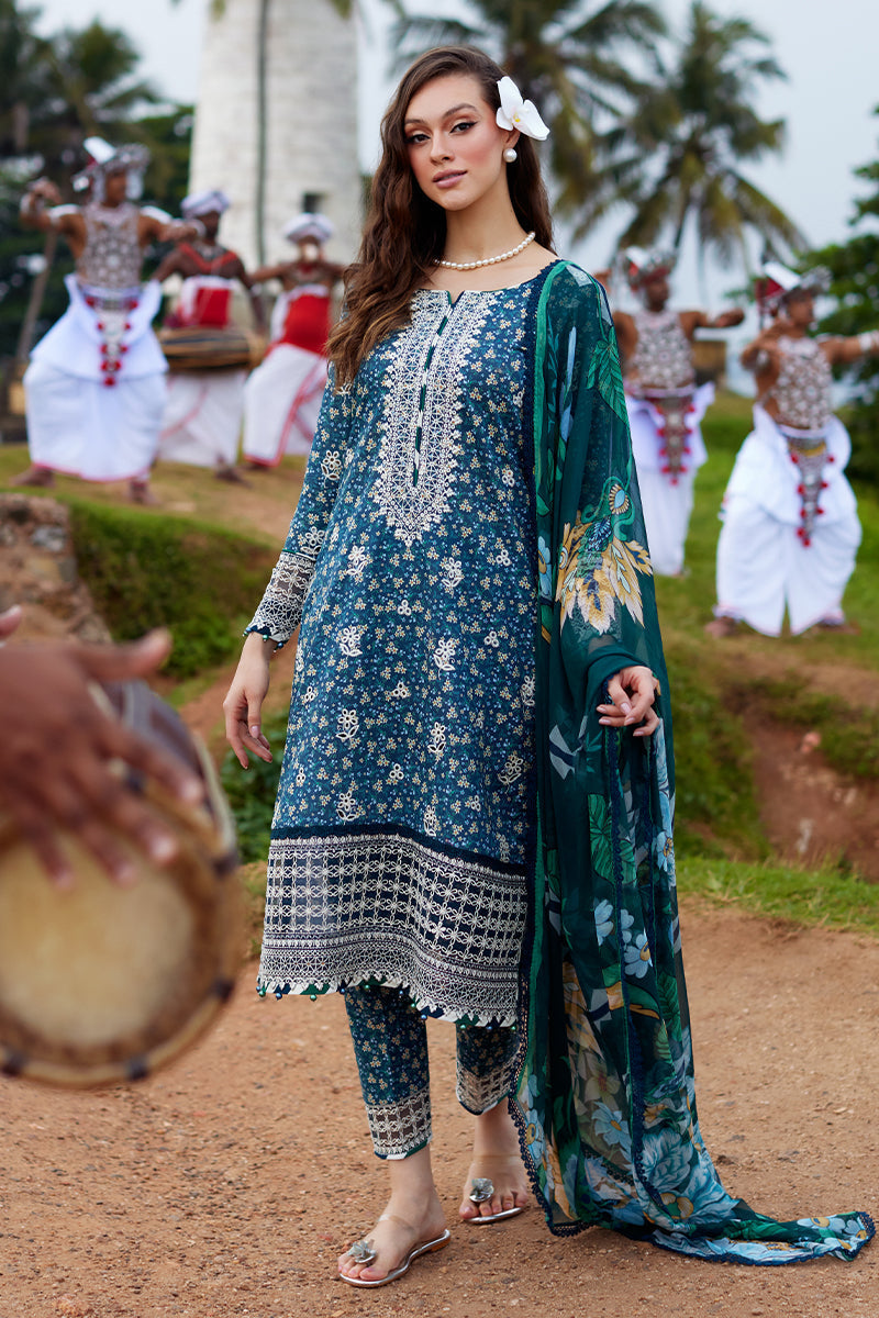 Gulaal | Saffira Lawn 25 | Chloe L Teal Blue Lawn