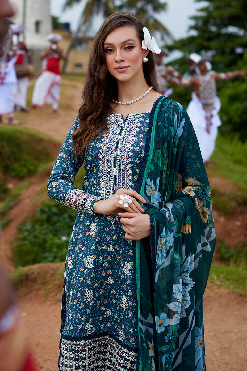 Gulaal | Saffira Lawn 25 | Chloe M Teal Blue Lawn